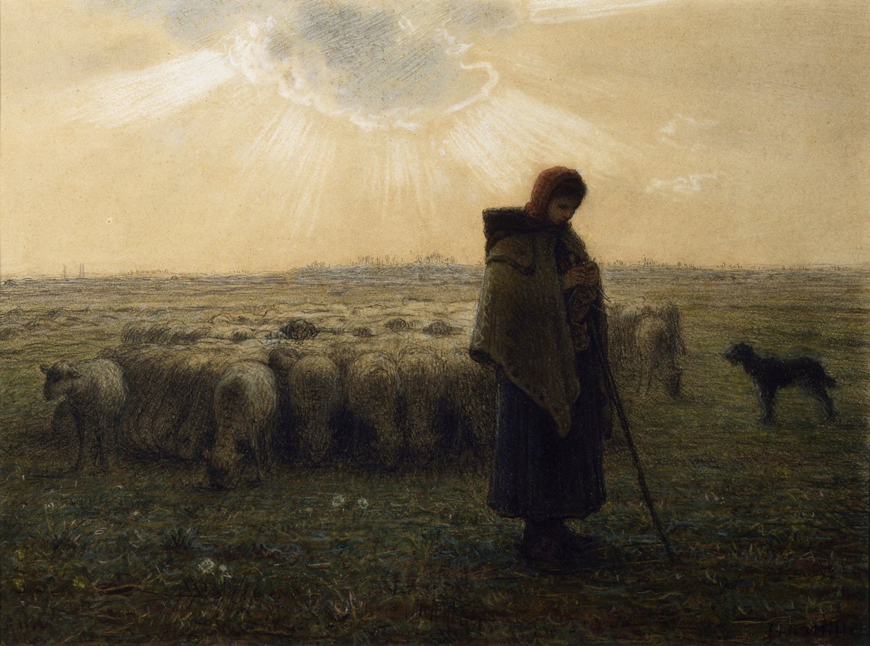 Gjeterinnen og flokken hennes, 1862-67 av Jean Francois Millet