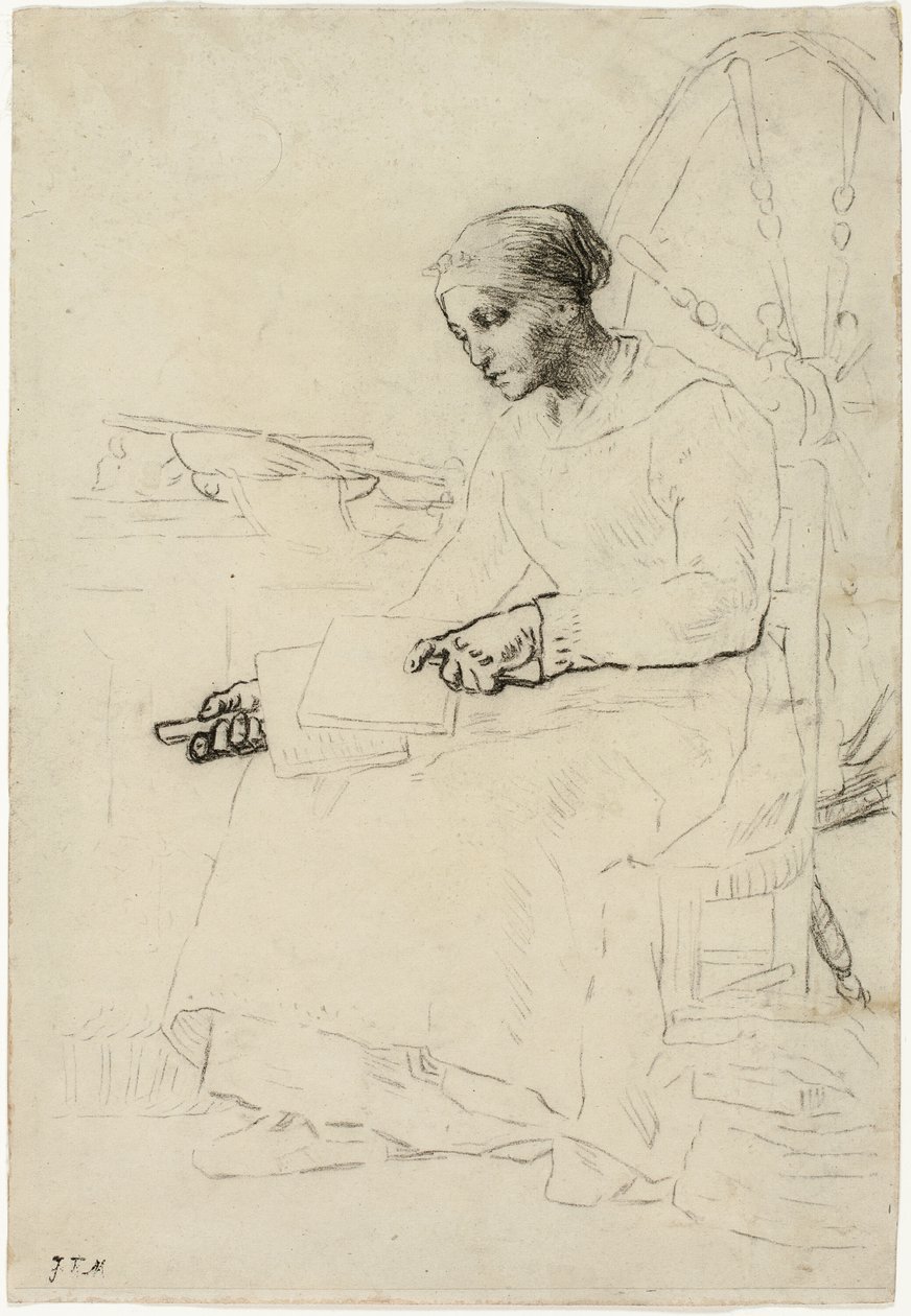 The Wool Carder (recto); Fragmentær skisse av mannen som står ved gjerdet (verso) av Jean Francois Millet