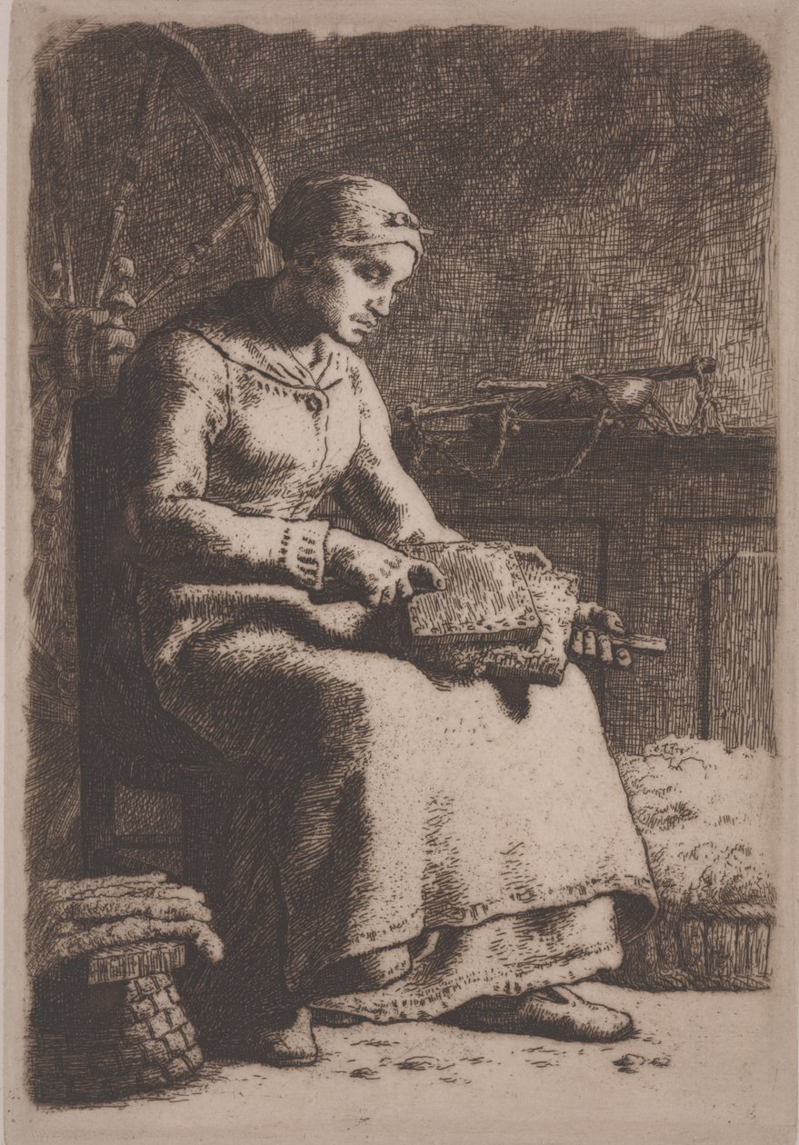 The Wool Carder, ca. 1856 (etsing) av Jean Francois Millet