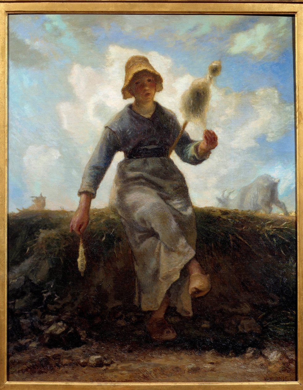 Spinneren, Auvergne geitegjeter. Maleri av Jean Francois Millet (1814-1875) av Jean Francois Millet