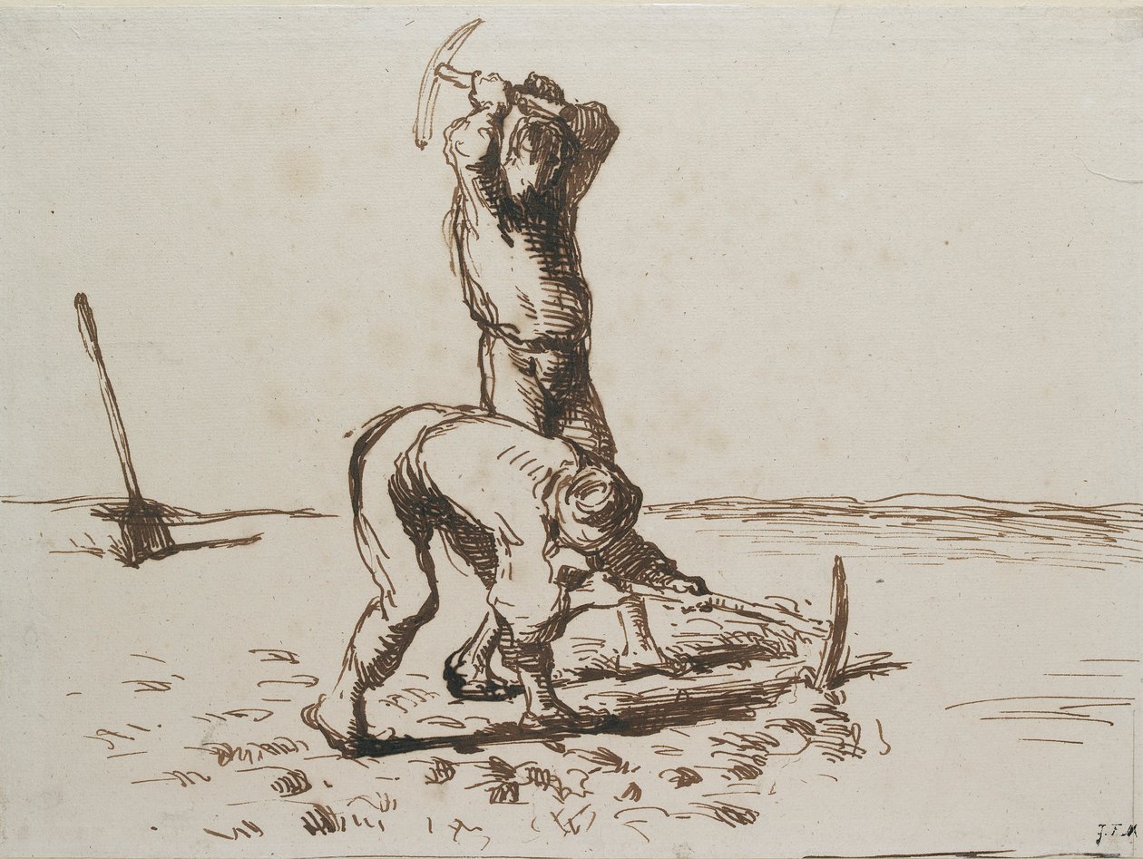 To bønder graver med hakker, c1844-1846 av Jean Francois Millet