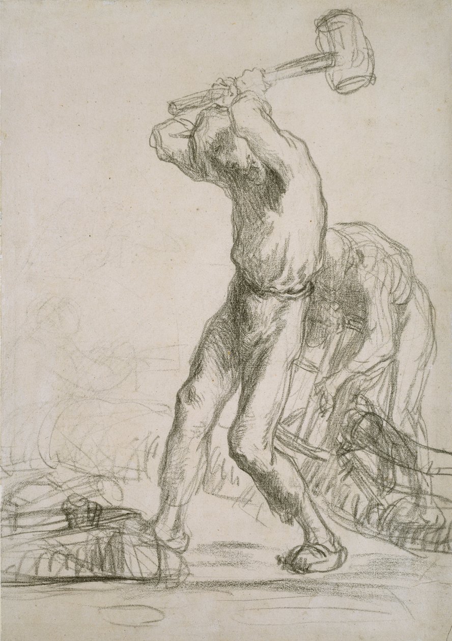 To bønder som sager og kløyver ved, c1850-1851 av Jean Francois Millet