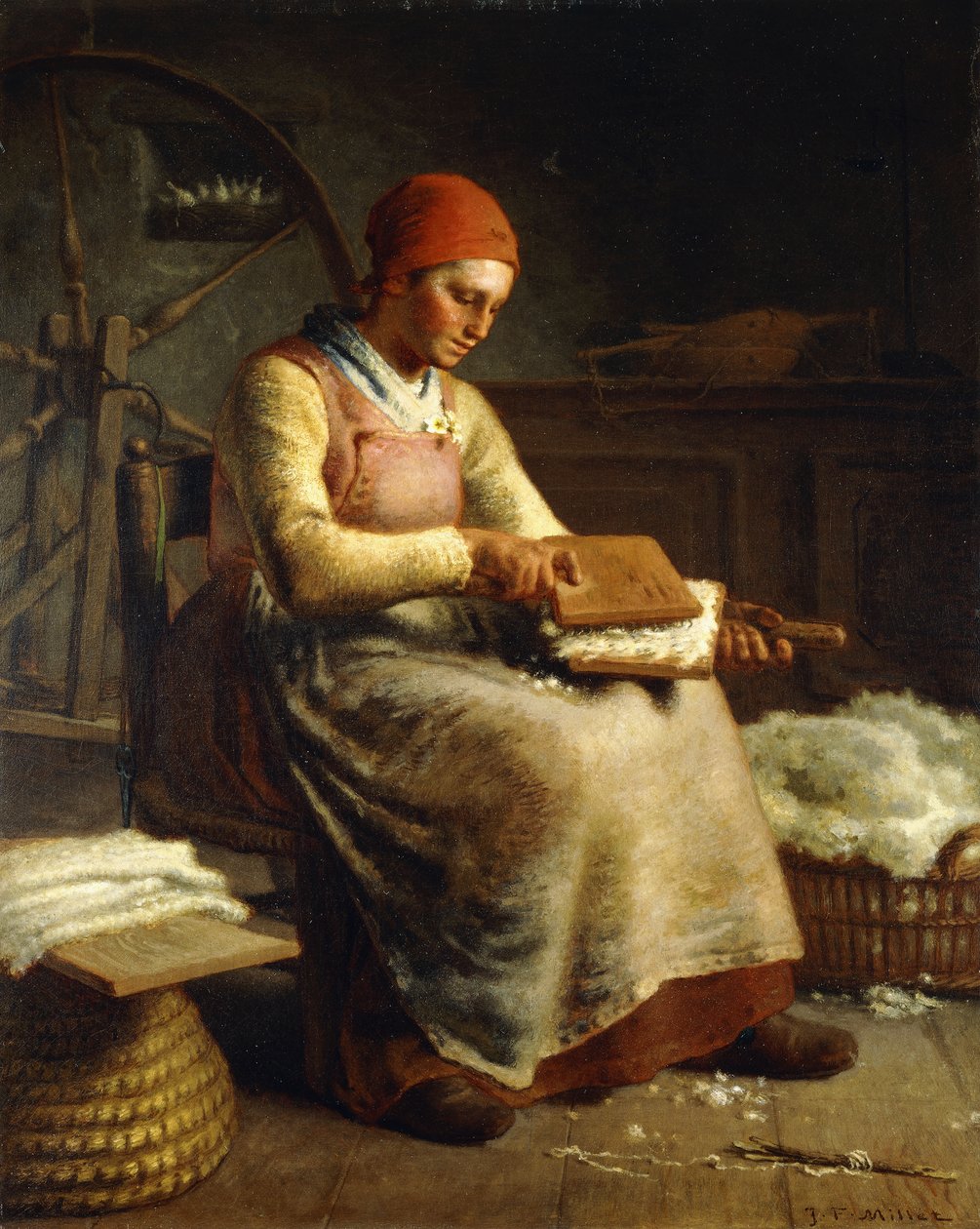 Kvinne karder ull, av Jean Francois Millet
