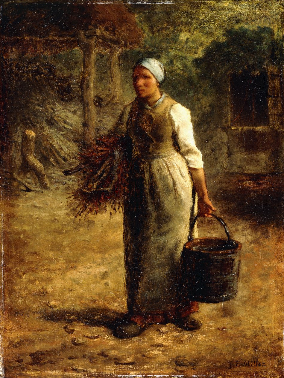 Kvinne som bærer ved og en spann, ca. 1858-60 av Jean Francois Millet