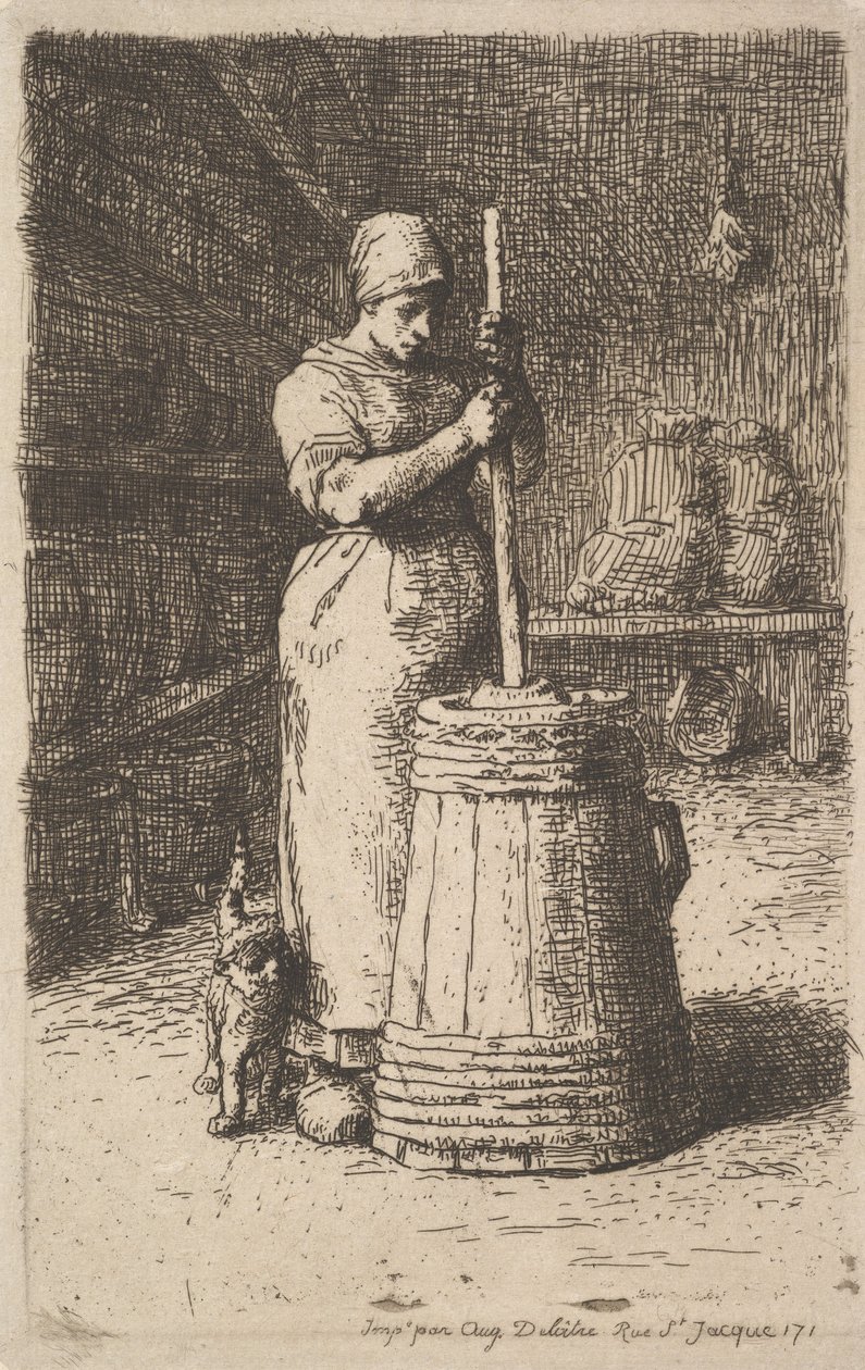 Kvinne som kjerner smør, 1855-56 av Jean Francois Millet