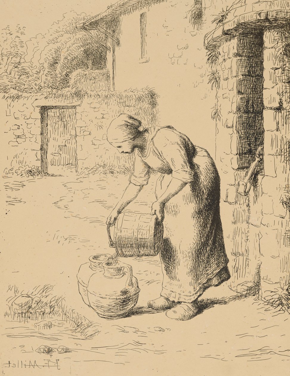 Woman Emptying a Bucket, 1862 (klisjé verre) av Jean Francois Millet