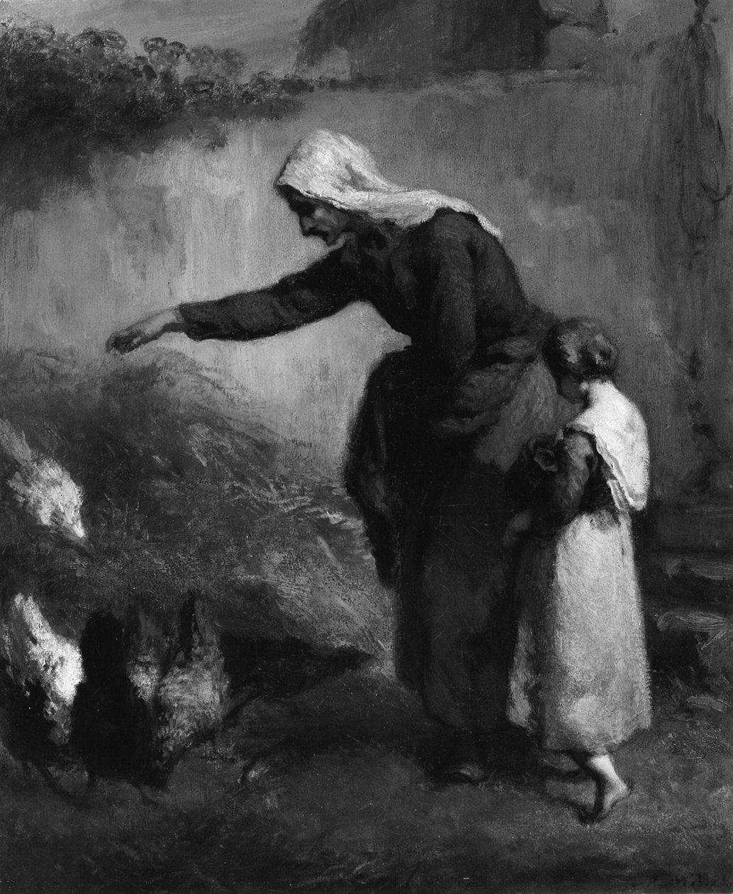Kvinne som mater kyllinger av Jean Francois Millet