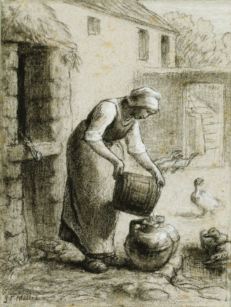 Kvinne som heller vann i melkebokser av Jean Francois Millet