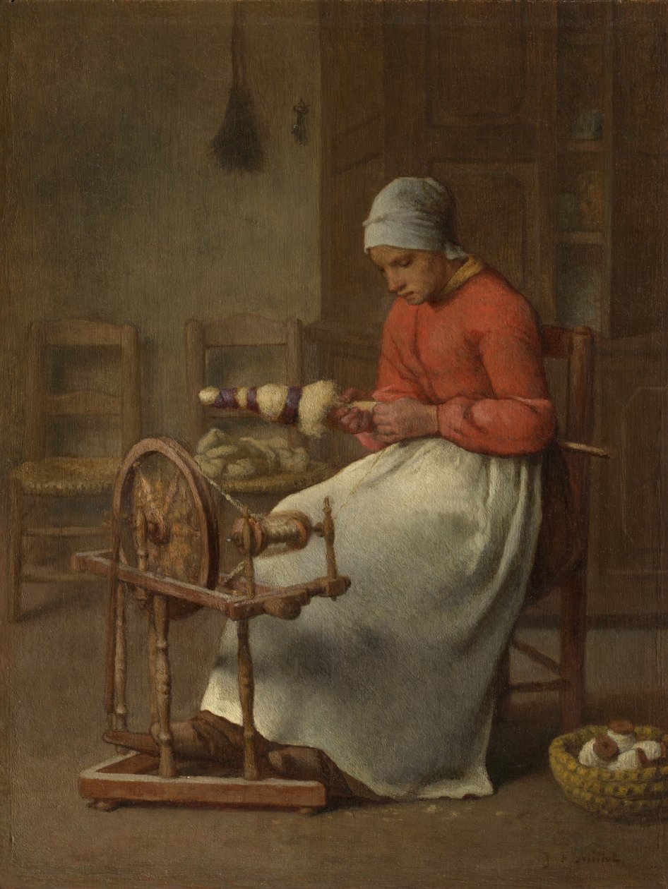 Kvinne som spinner, ca. 1855-60 av Jean Francois Millet