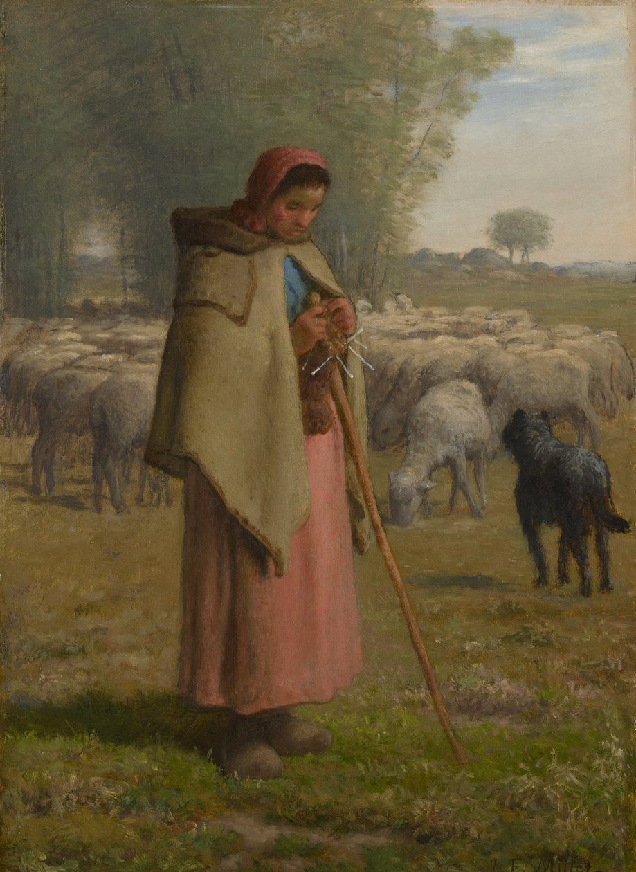 Ung jente som vokter sauene sine, ca. 1860-62 av Jean Francois Millet