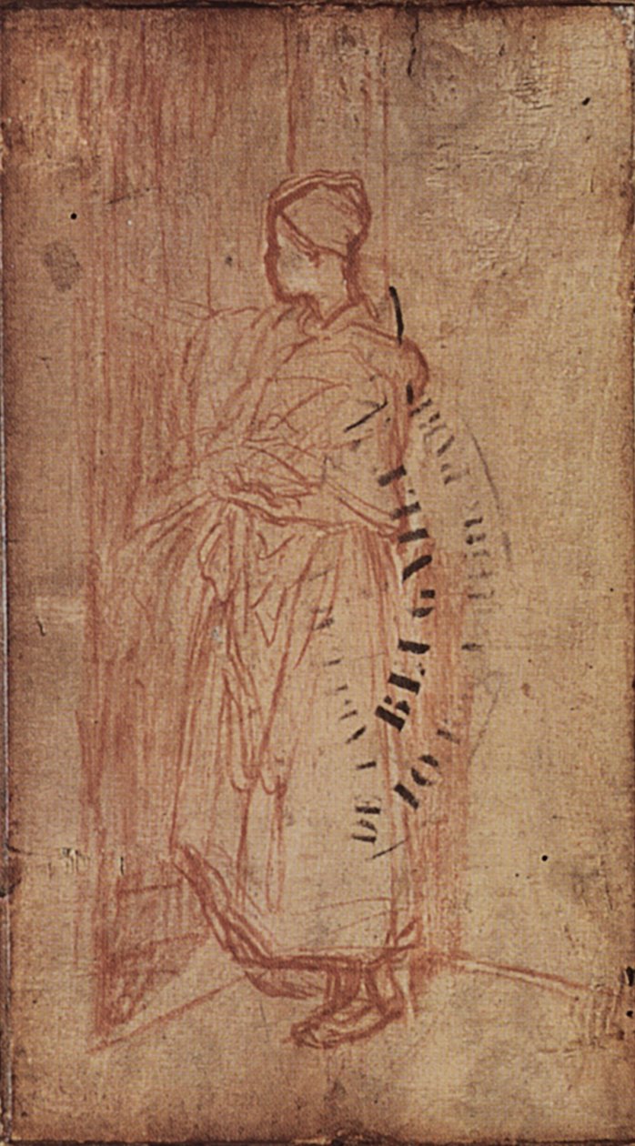 Ung kvinne tar sengetøy fra en hylle, ca. 1850-52 av Jean Francois Millet