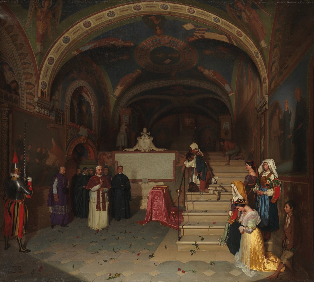 Pave Gregor XVI besøkte San Benedetto-kirken i Subiaco, 1843 av Jean Francois Montessuy