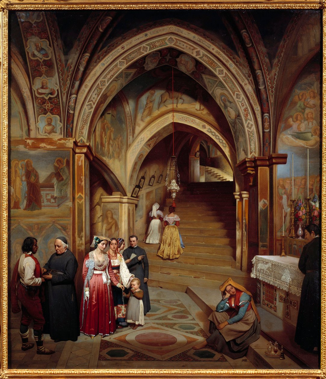 Utsikt over kirken til benediktinerklosteret San Subiaco Maleri av Jean Francois Montessuy (1804-1876) av Jean Francois Montessuy