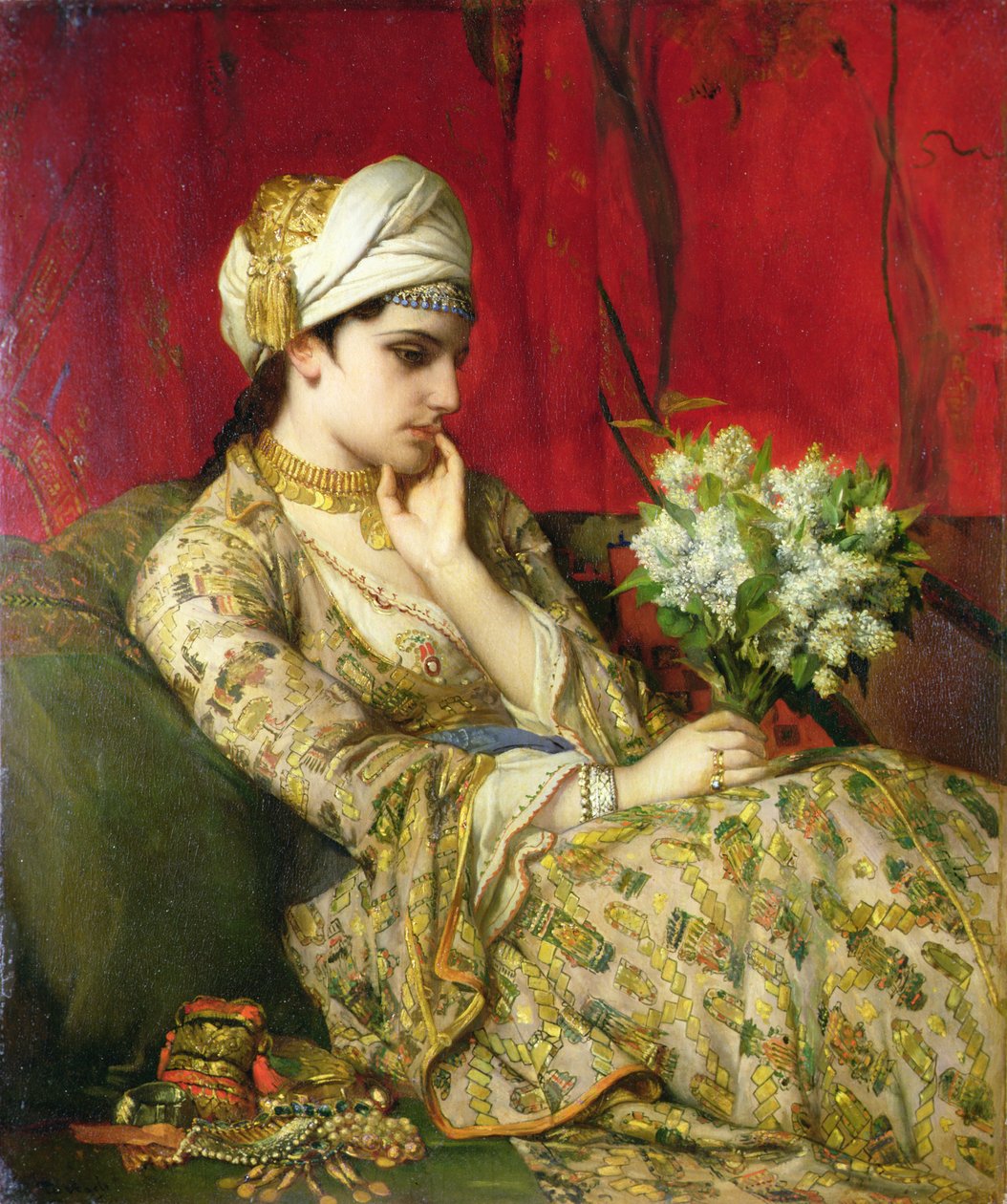 The Odalisque (olje på lerret lagt ned om bord) av Jean Francois Portaels