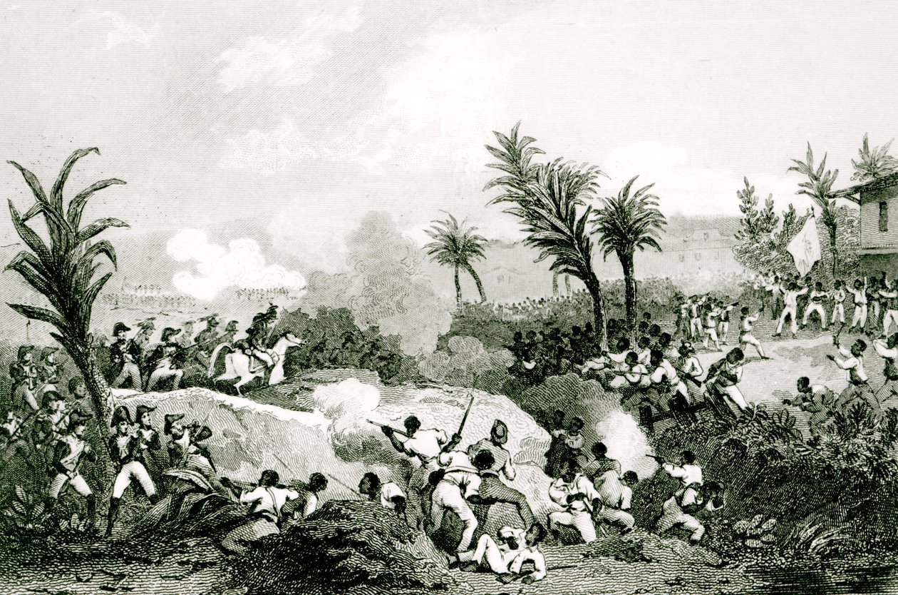 Svart opprør i Santo Domingo, 16. september 1802, fra "Histoire Universelle du XIXe siecle", etter Martinet av Jean Francois Pourvoyeur