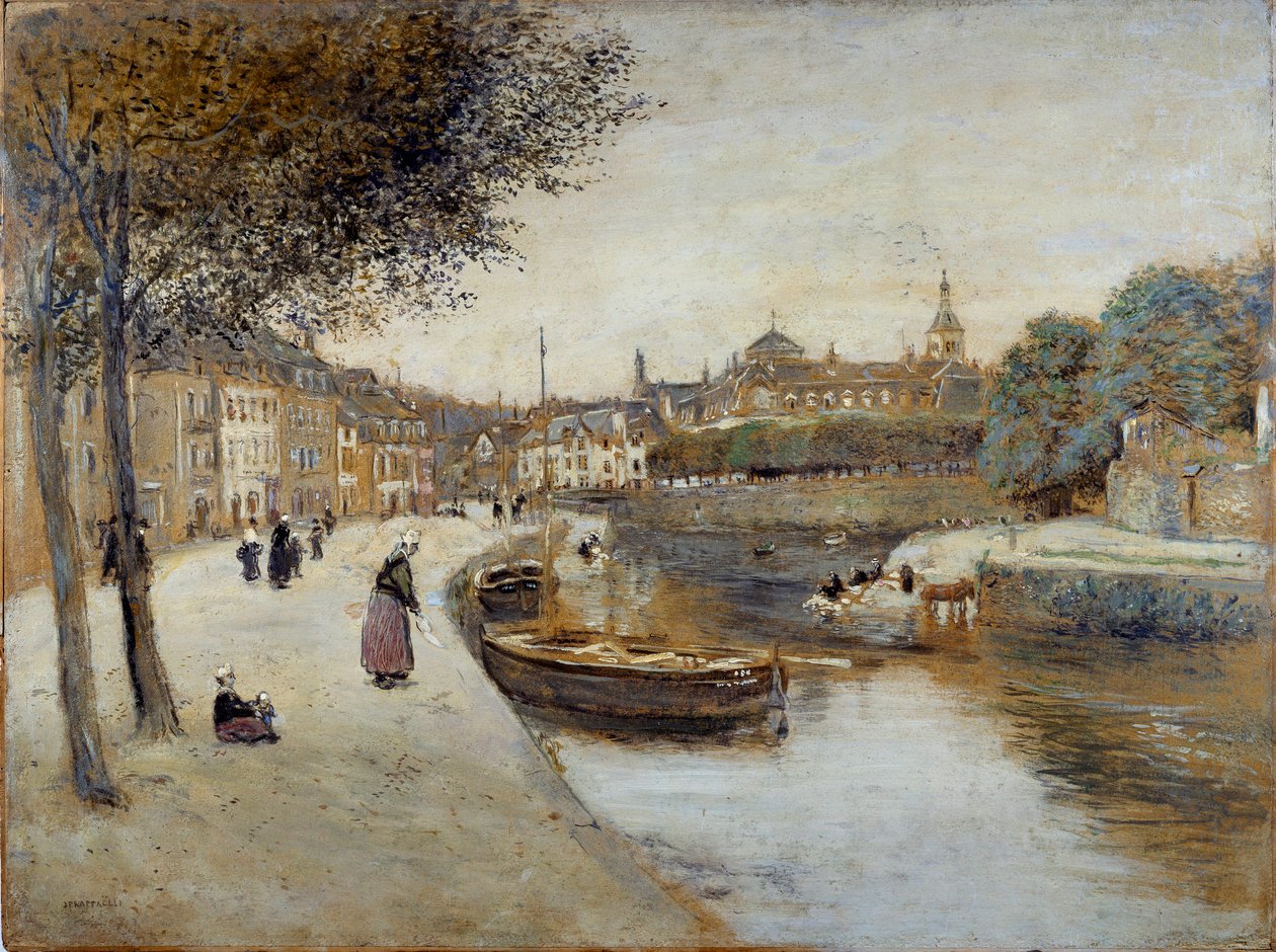En kanal i Quimperle-maleri av Jean Francois Raffaelli (1850-1924), 1900-tallet. Le Havre Museum of Fine Arts av Jean Francois Raffaelli