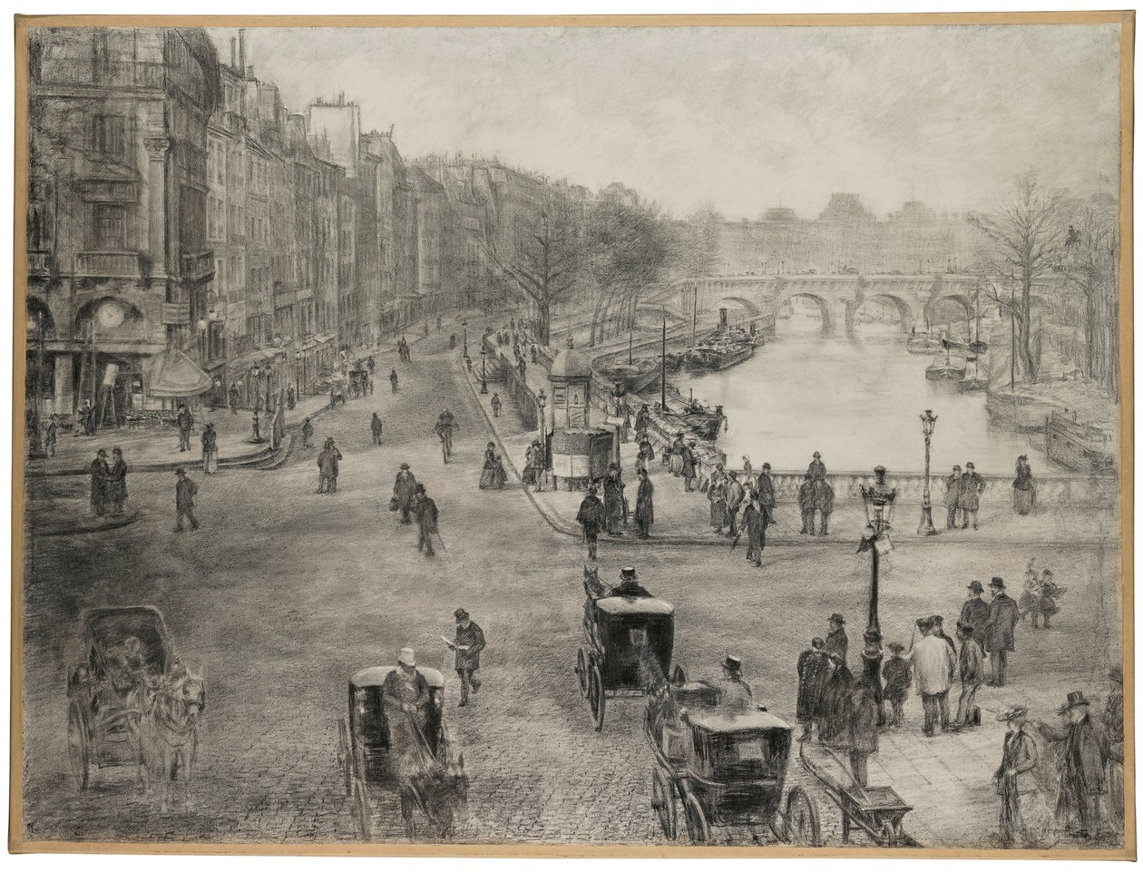 Paris, Place de Saint Michel med Quai des Grands Augustins og Pont Saint Michel i forgrunnen og Pont Neuf og Louvre i bakgrunnen, ca. 1900 av Jean Francois Raffaelli