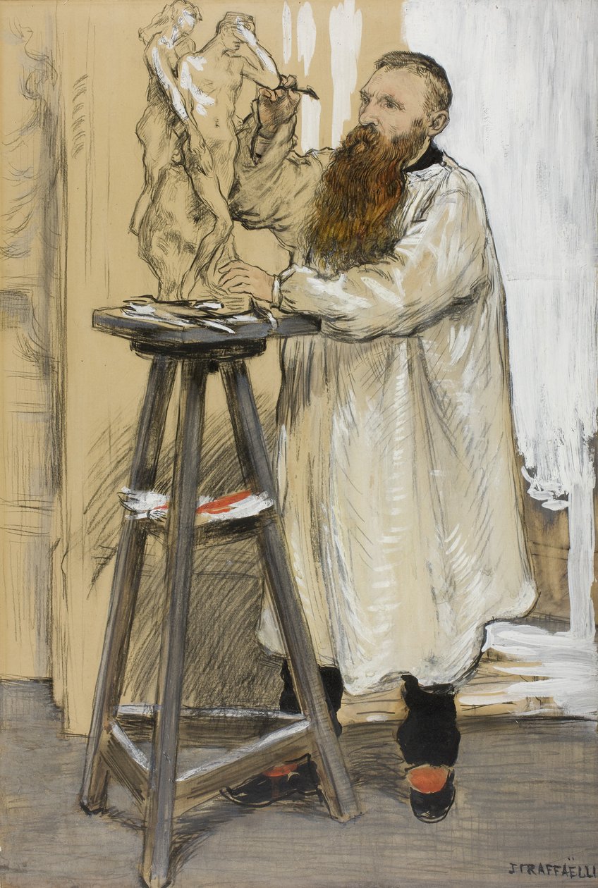 Portrett av billedhuggeren Auguste Rodin i hans studio, ca. 1889 av Jean Francois Raffaelli