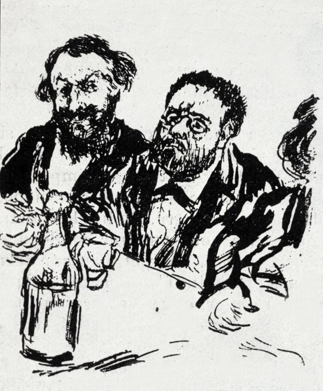 Maleren Edouard Manet (1832-1883) og forfatteren Emile Zola (1840-1902) ved bordet Karikatur av Jean Francois Raffaelli (1850-1924) av Jean Francois Raffaelli