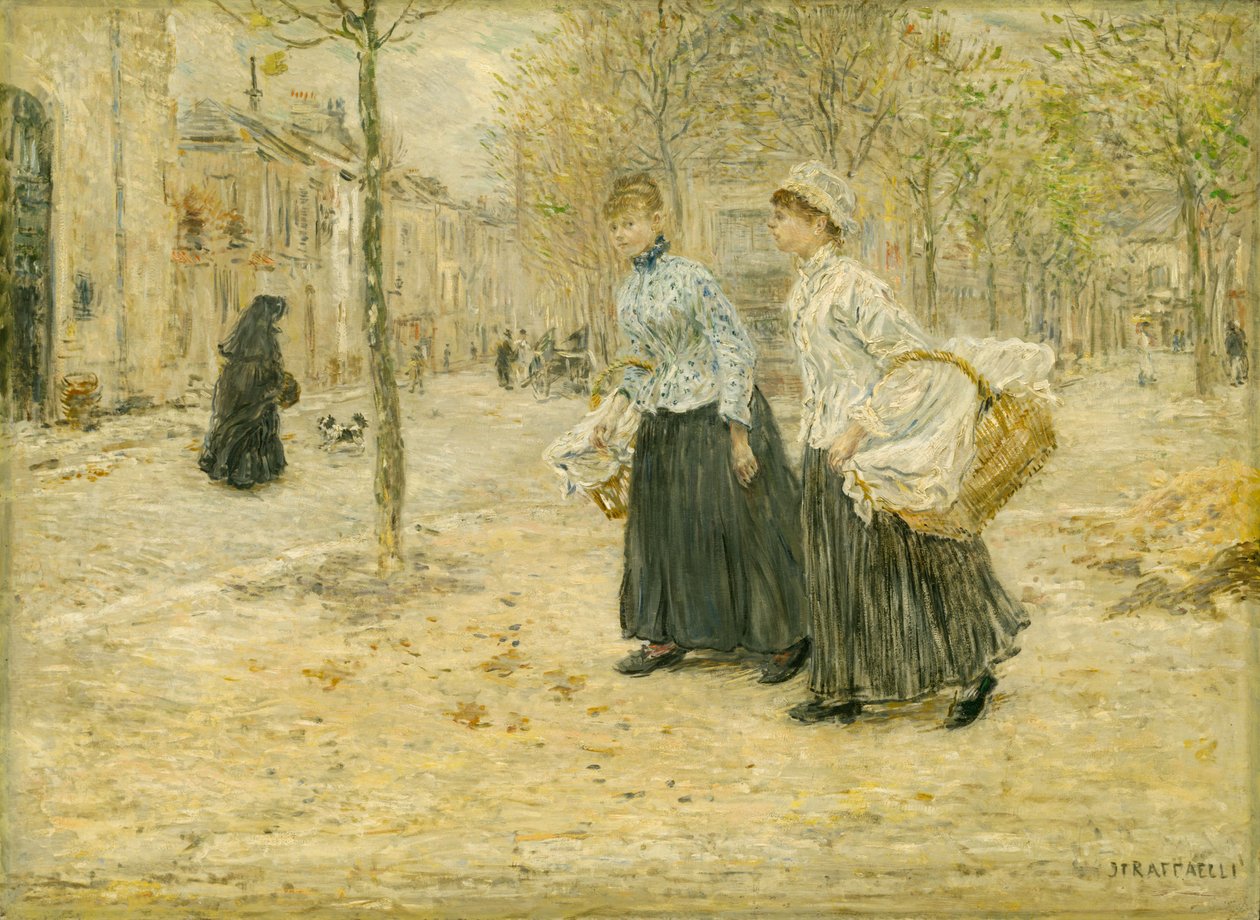 To vaskekoner krysser en liten park i Paris av Jean Francois Raffaelli