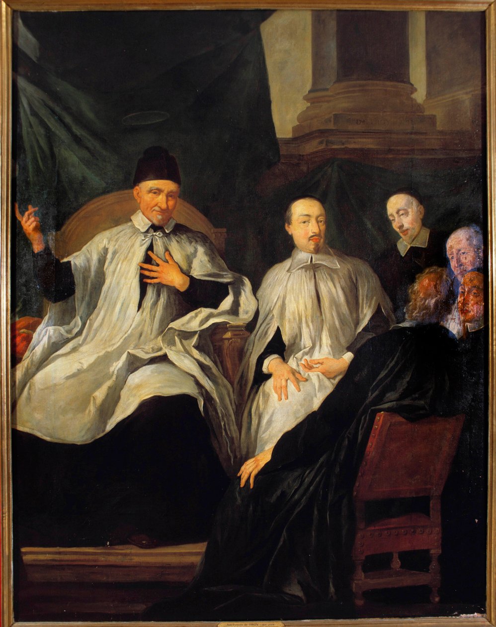 Saint Vincent de Paul (1581-1660) President en kirkeforsamling Maleri av Jean Francois de Troy (1679-1752) Paris fra 1600-tallet, kirken Saint Sulpice av Jean François de Troy