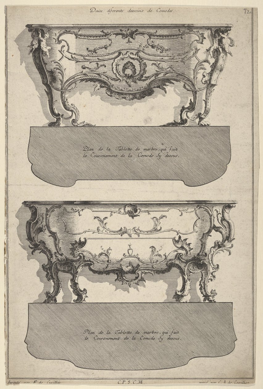 Design for Two Commodes, fra 'Livre de differents dessein de Comodes', 1745-56 av Jean François Cuvilliés