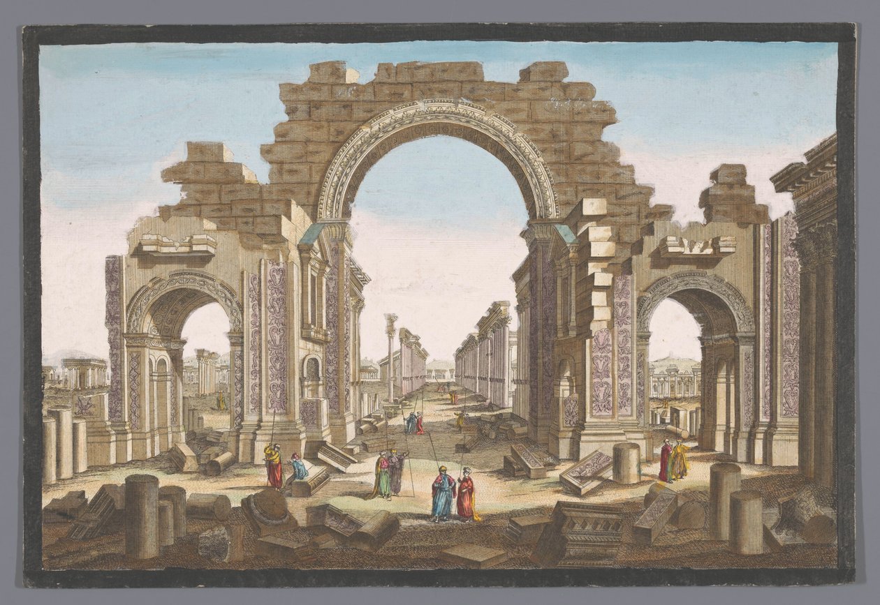 Utsikt over ruinene av søylegangbuen ved Palmyra, sett fra øst 11. Vue d