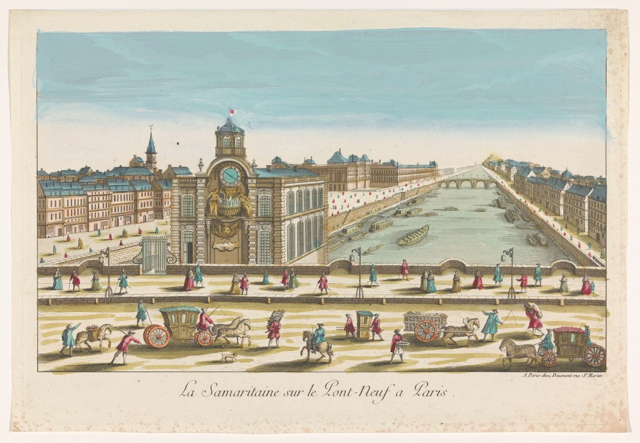 Utsikt over vannpumpen Samaritaine på Pont Neuf over elven Seinen i Paris La Samaritaine sur le Pont-Neuf a Paris (tittel på objekt) av Jean François Daumont