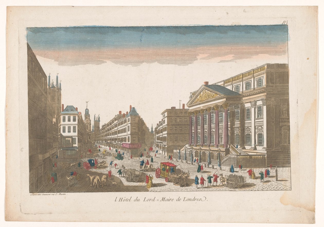 Utsikt over Mansion House i London l´Hôtel du Lord = Maire de Londre (tittel på objekt) av Jean François Daumont