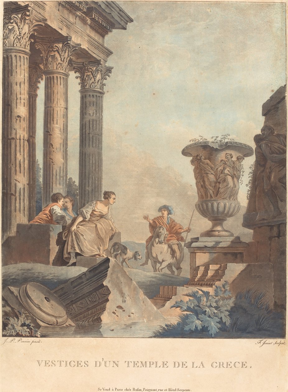 Overfall av et gresk tempel av Jean François Janinet after Giovanni Paolo Panini