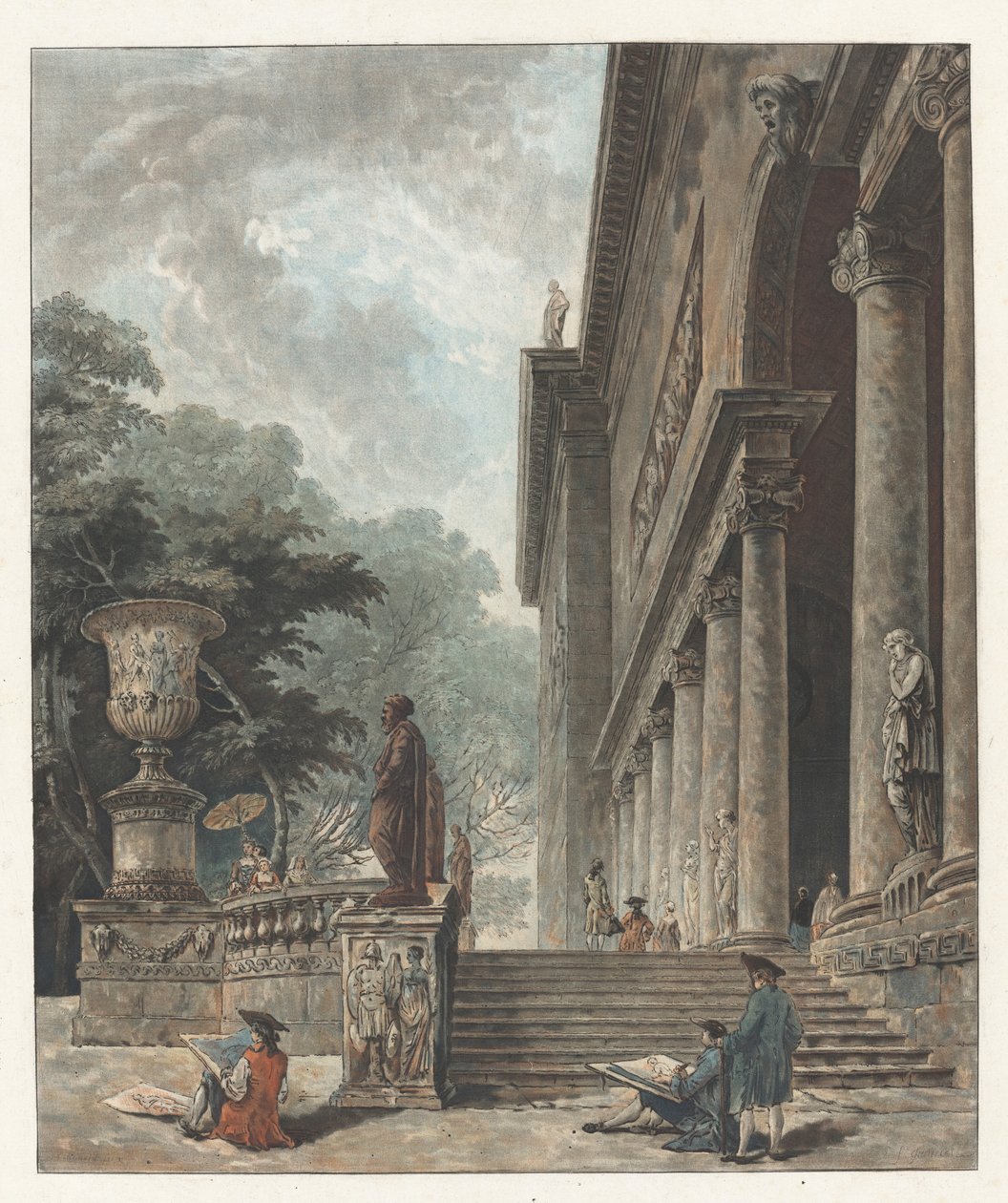 Kolonnaden og hagene til Palazzo Medici av Jean François Janinet after Hubert Robert