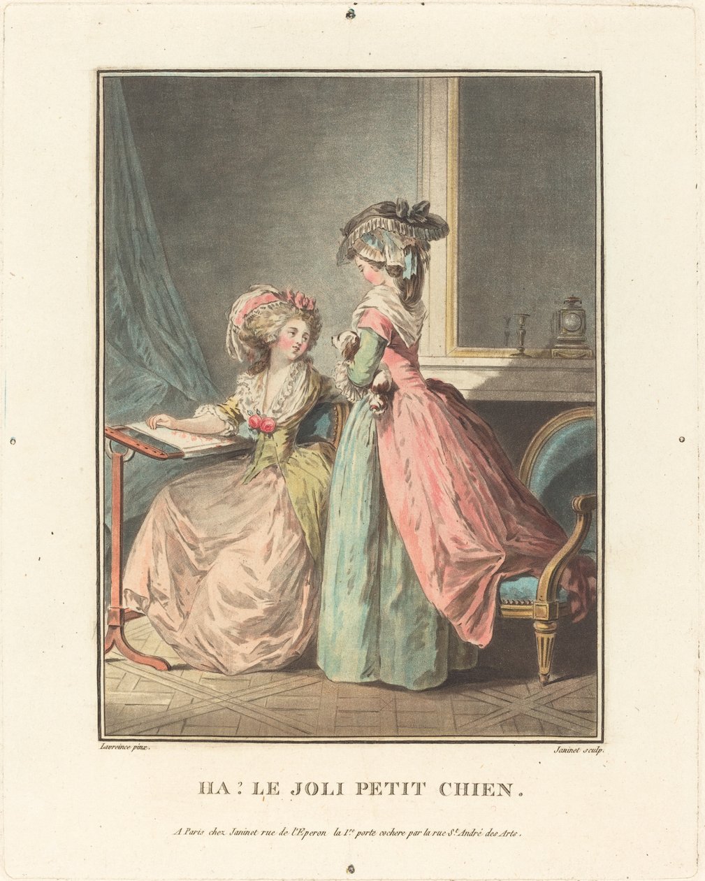 Ha! Den søte lille hunden av Jean François Janinet after Nicolas Lavreince