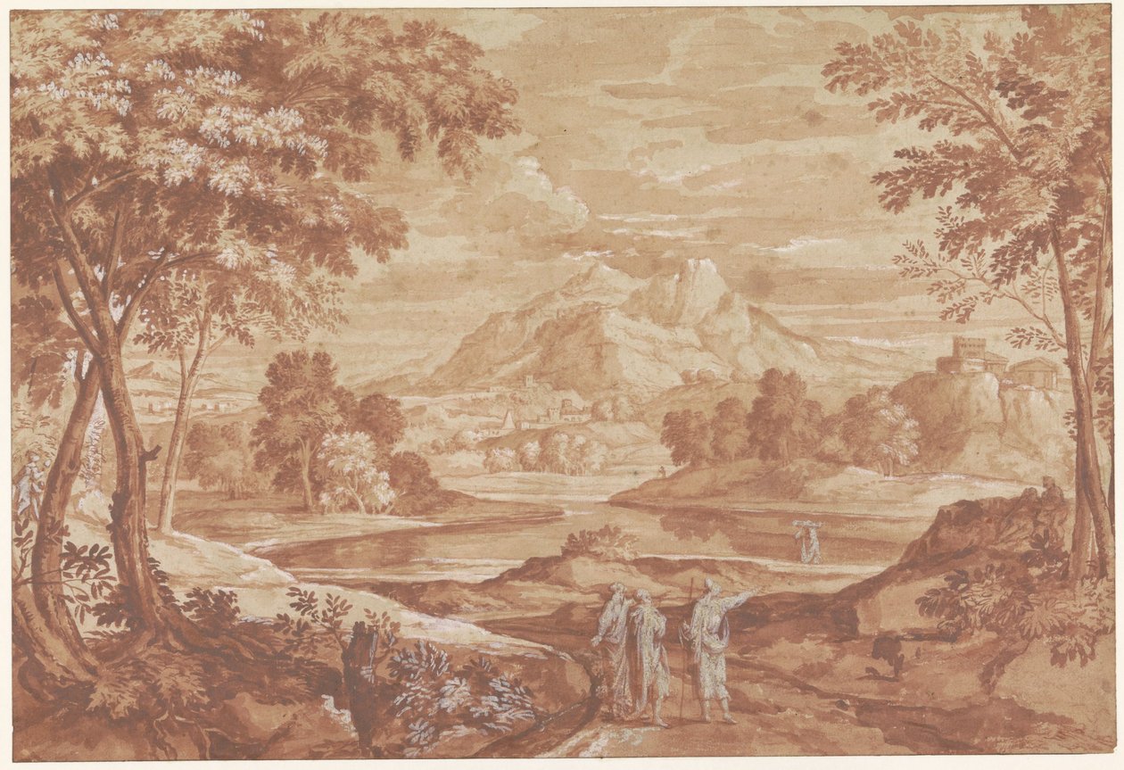 Arkadisk landskap med gående mennesker av Jean François Millet (II)