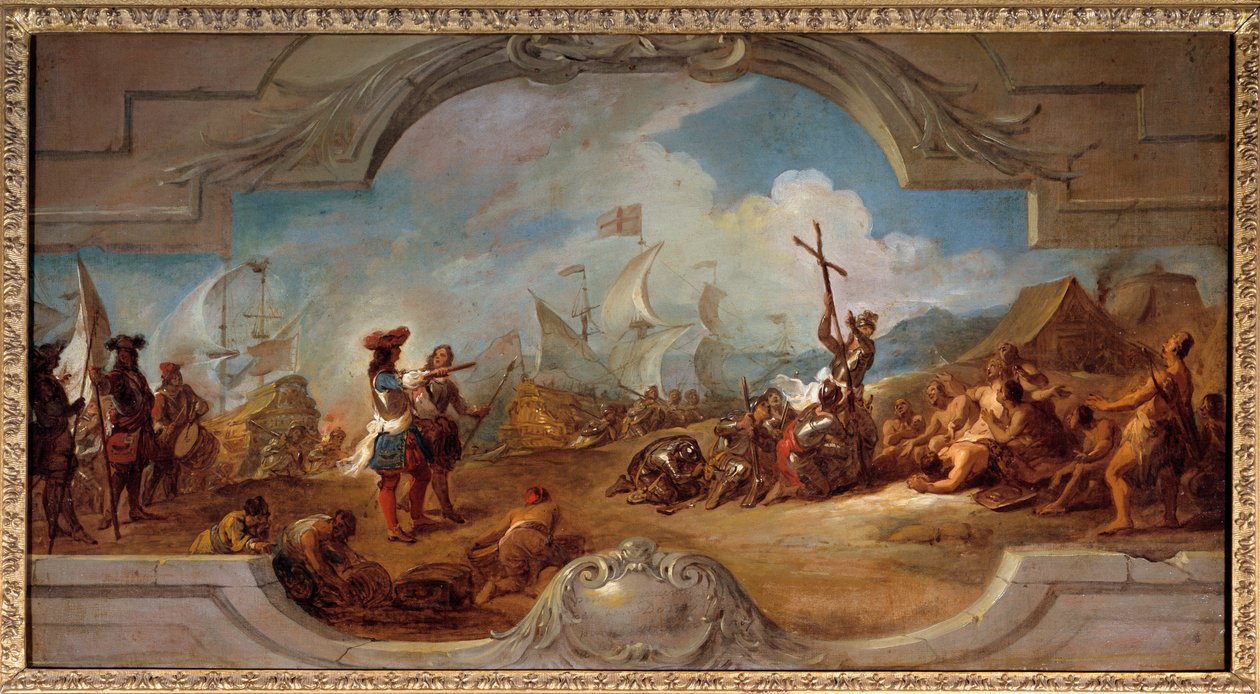 Christopher Columbus i Amerika (maleprosjekt i taket). 1492. Maleri av Jean Francois De Troy (1679-1752) av Jean François de Troy