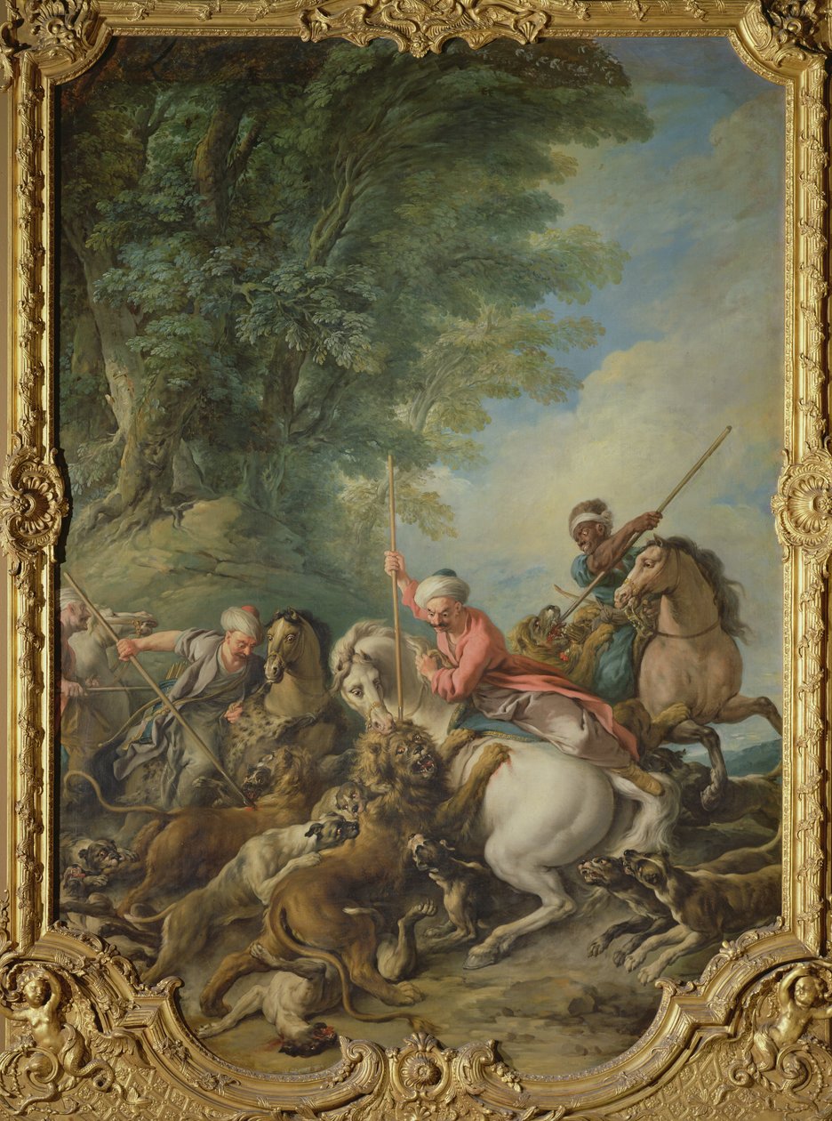 Turks Hunting Lions (olje på lerret) av Jean François de Troy