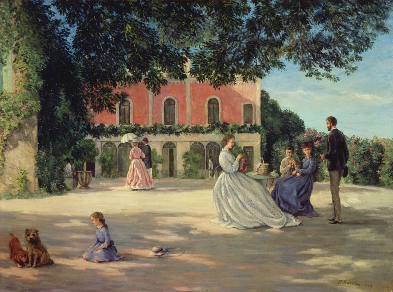 Familiegjenforening på terrassen på Meric av Jean Frederic Bazille