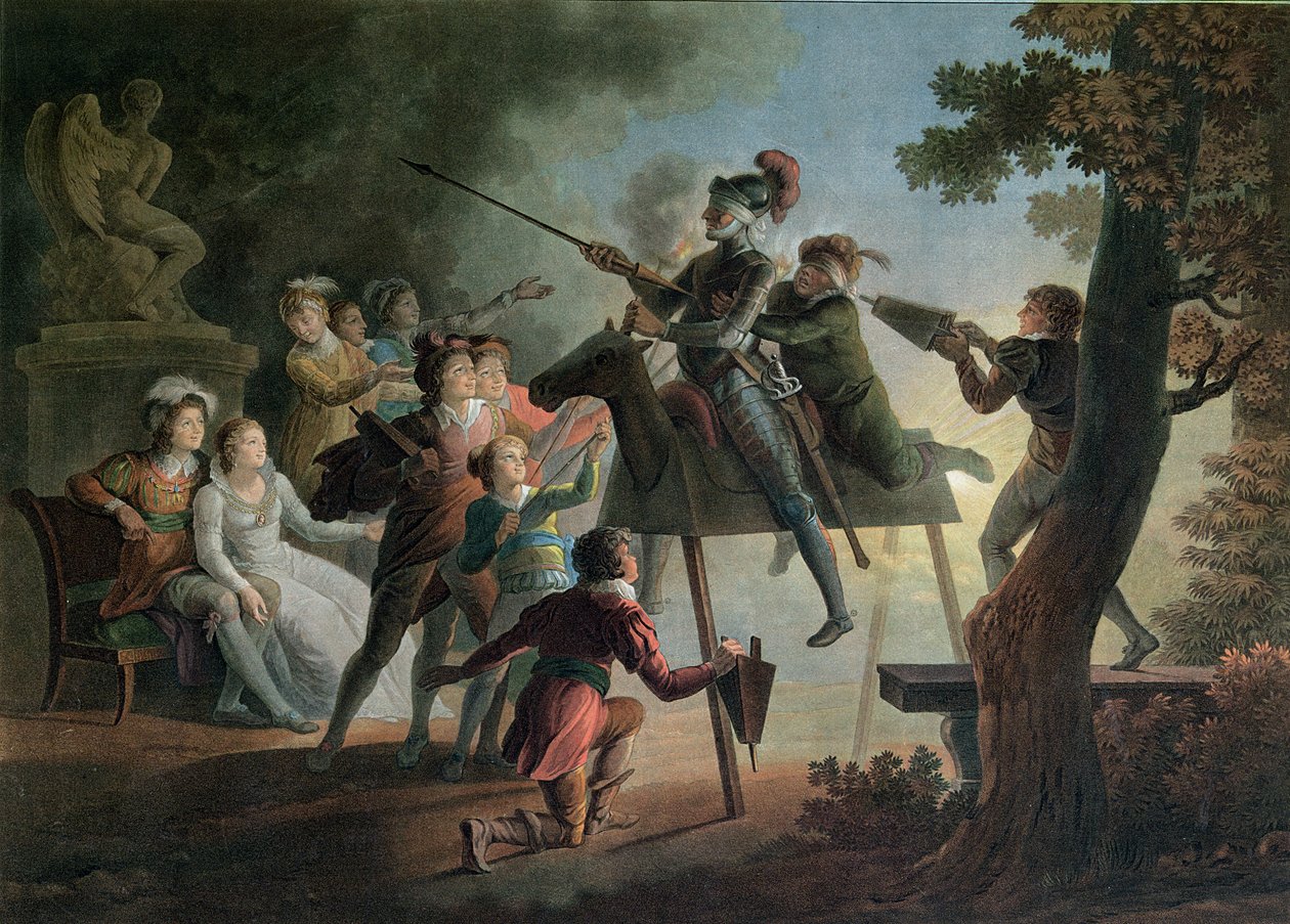 Don Quijote og Sancho Panza på en trehest av Jean Frederic Schall