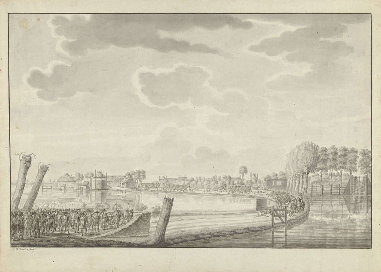 Angrep ved Ouderkerk aan de Amstel, 1787 av Jean George Teissier (signed by artist)