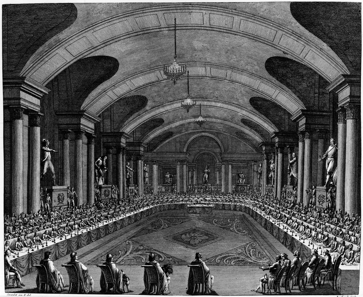 Fransk revolusjon: "" Innvielsessesjon for instituttet i 1795". Den 25. oktober av Jean Girardet
