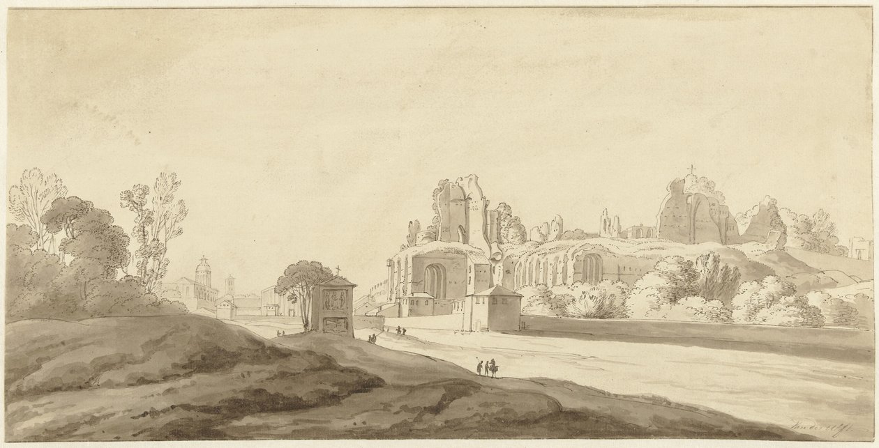 Utsikt over ruinene av palasset på Palatinerhøyden i Roma av Jean Grandjean (attributed to)