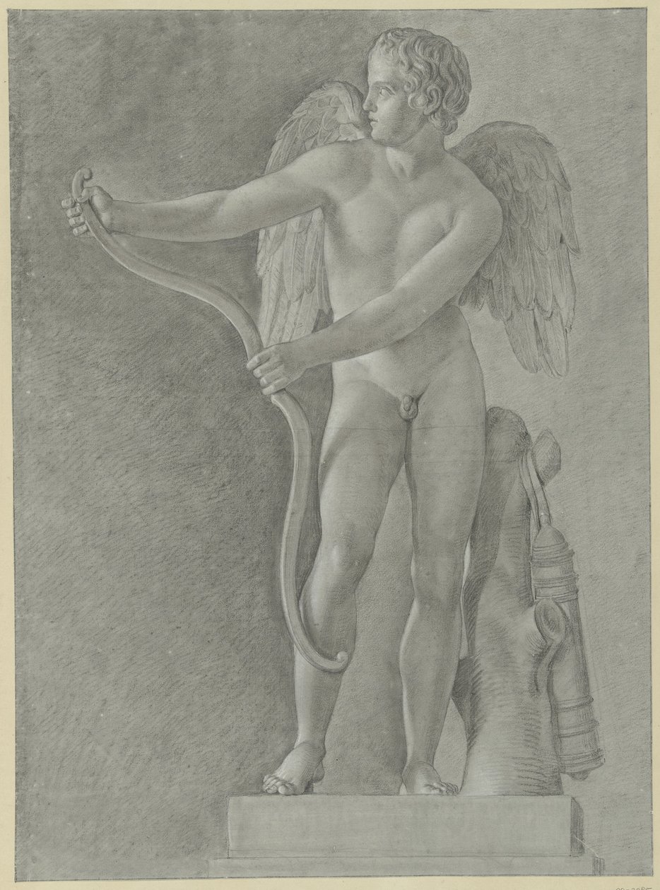 Studie av en statue av Amor som bøyer buen av Jean Grandjean