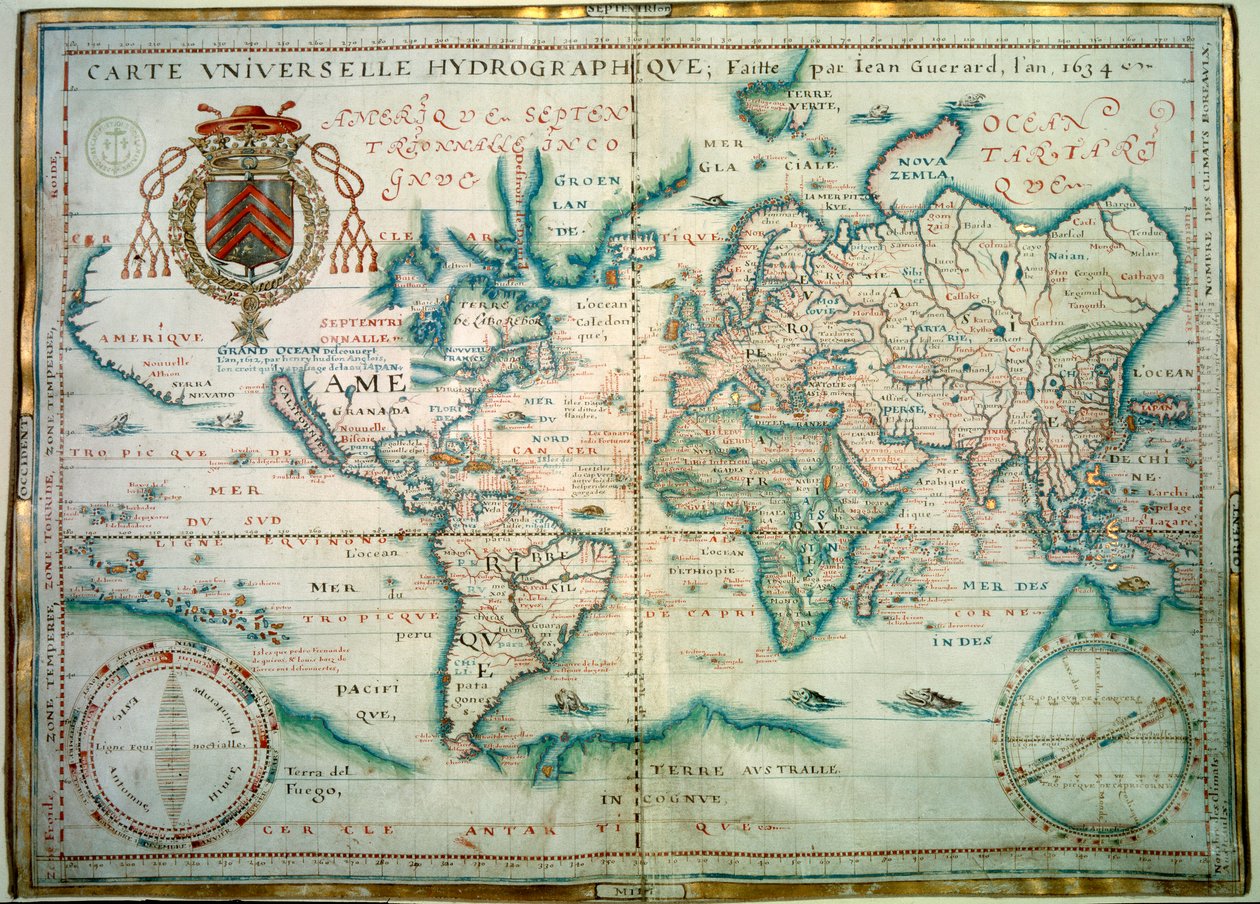 Universelt hydrografisk kart. Manuskript av Jean Guerard, fransk geograf. 1734. paris, B.N. av Jean Guerard