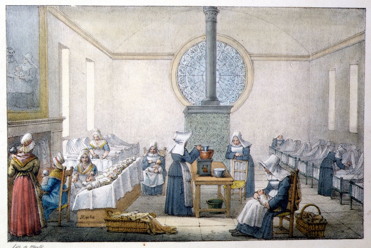 Barn funnet (barnehjem) - Litografi av Marlet, sent på 1800-tallet av Jean Henri Marlet