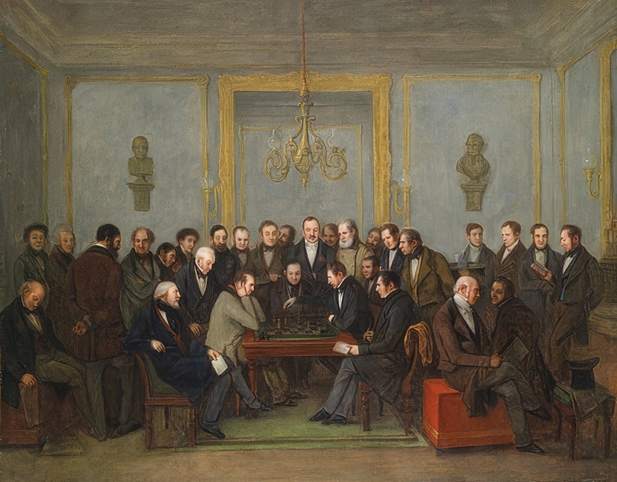 Det berømte sjakkspillet mellom Howard Staunton og Pierre Saint Amant 16. desember 1843 av Jean Henri Marlet