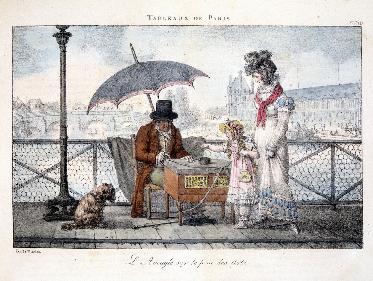 Den blinde mannen på Pont des Arts - i "" Paintings of Paris"" av Marlet av Jean Henri Marlet