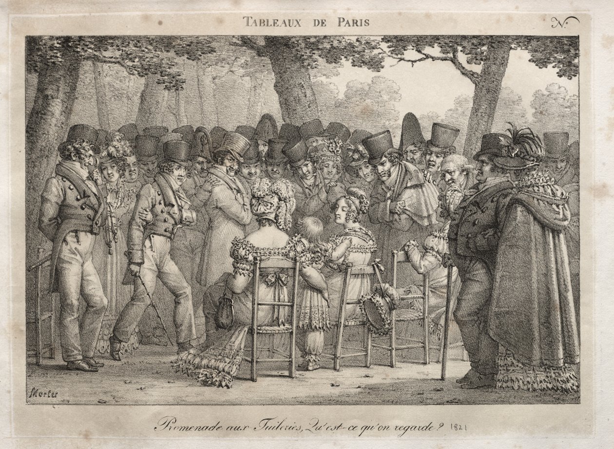 Scenes of Paris: Promenade in the Tuileries. Hva ser de på? av Jean Henri Marlet