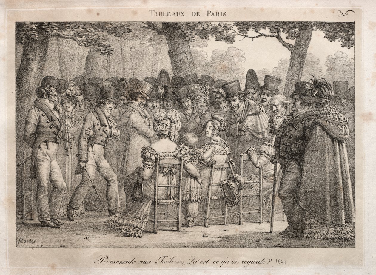 Scenes of Paris: Promenade in the Tuileries. Hva ser de på? av Jean Henri Marlet