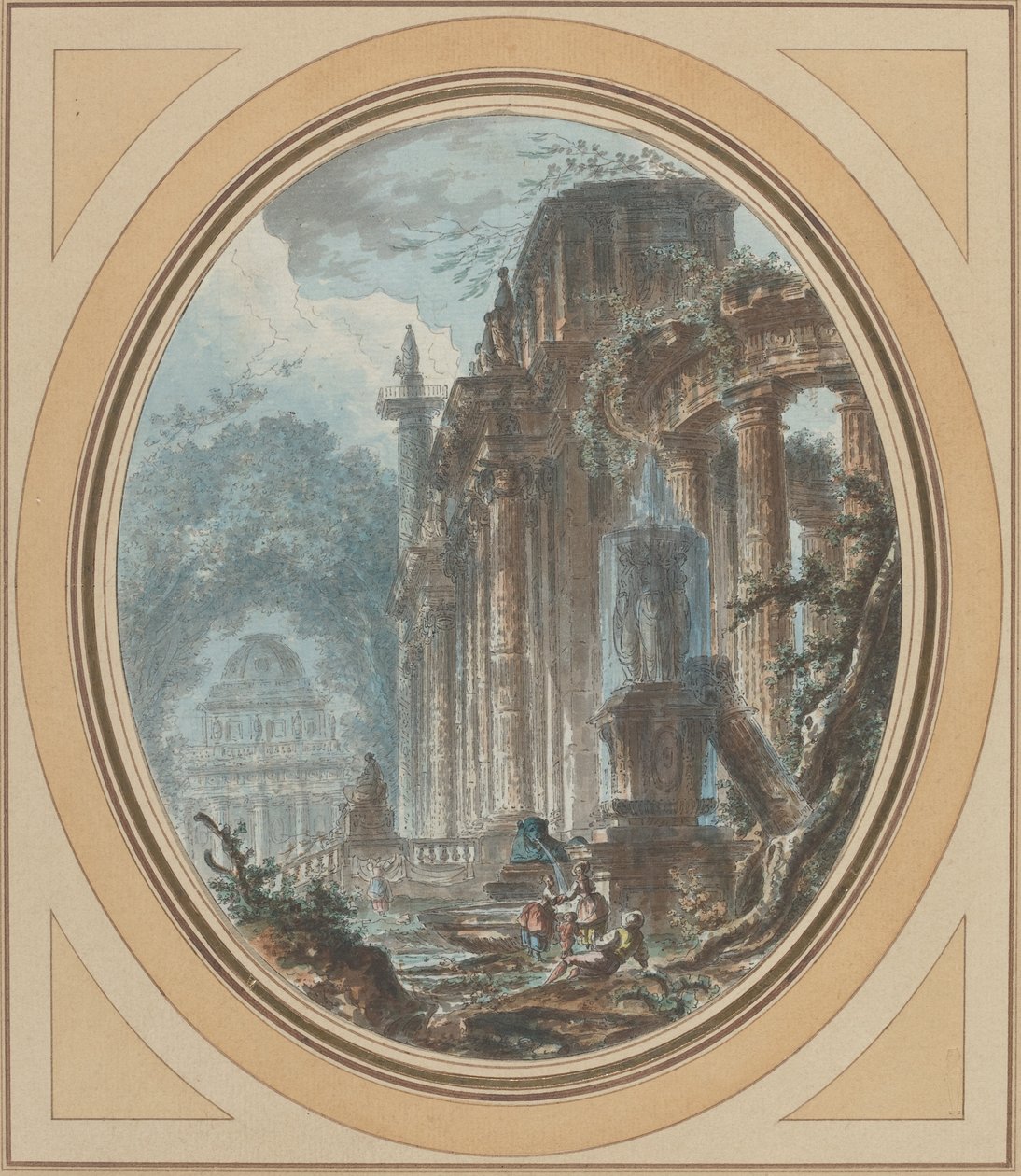 Hage Capriccio med antikke ruiner av Jean Henry Alexandre Pernet