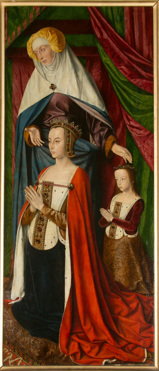 Anne de Beaujeu og datteren Suzanne, med Sainte Anne, detalj. Triptyk av mesteren av Moulins av Jean Hey