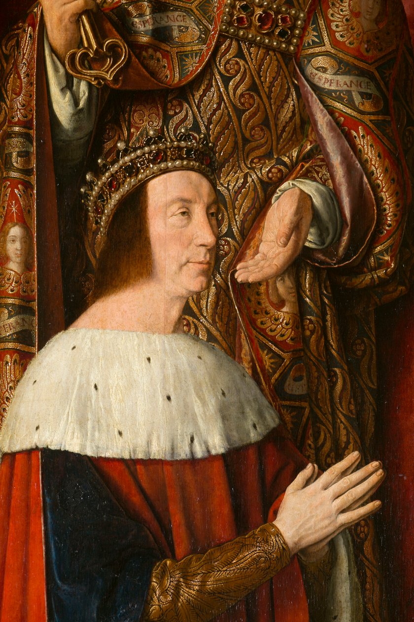 Hertug Peter II av Bourbon, detalj. Triptych av mesteren av Moulins av Jean Hey